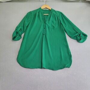 41 Hawthorne Green Roll Tab Sleeve Sheer Lightweight Blouse Shirt Women's
